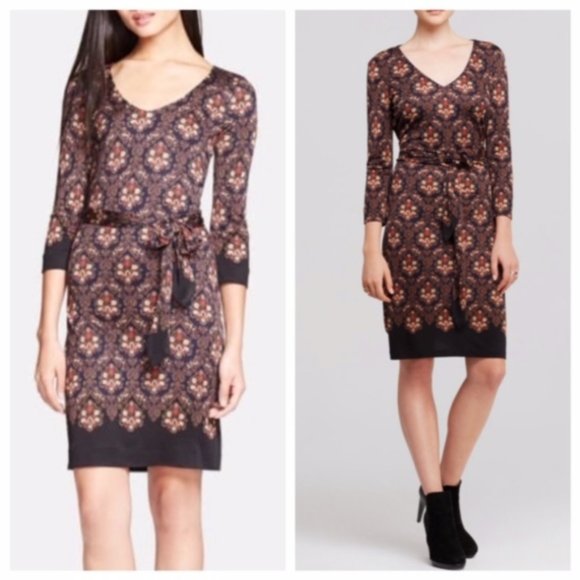 Tory Burch Tilda Silk Jersey Printed Belted Dress Damask Parsley 3/4 sleeves - Picture 2 of 12